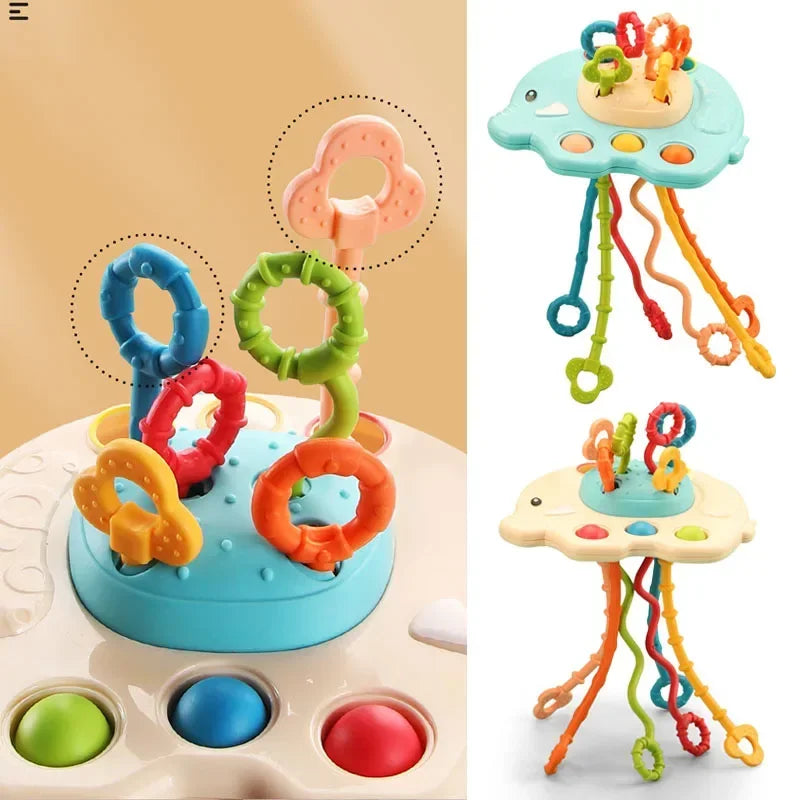 1-3 Years Silicone Pull String Educational Toys 3 In 1 Develop Teething Montessori Sensory Toys Baby Toy for Babies 0-12 Months