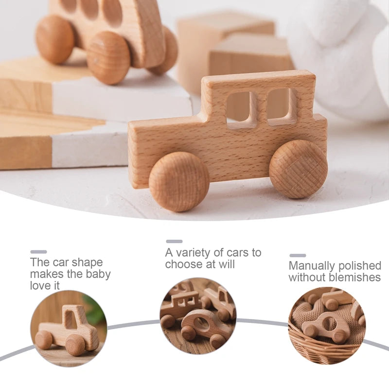 1PC Baby Toy Beech Wood Blocks Cartoon Car Educational Montessori Toys Children Teething Play Gym Baby Birthday Gift Products