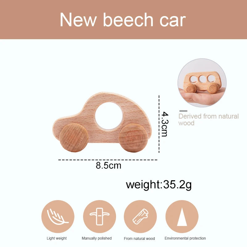 1PC Baby Toy Beech Wood Blocks Cartoon Car Educational Montessori Toys Children Teething Play Gym Baby Birthday Gift Products