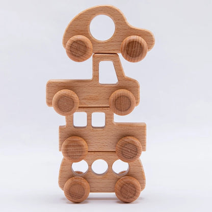 1PC Baby Toy Beech Wood Blocks Cartoon Car Educational Montessori Toys Children Teething Play Gym Baby Birthday Gift Products