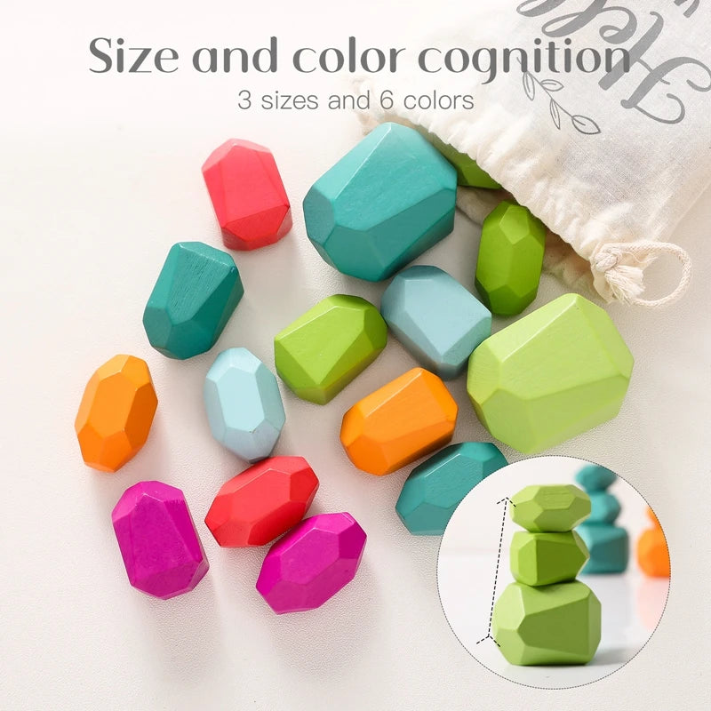 Baby Toy Wooden Building Block Colored Stone Creative Educational Toys Nordic Style Stacking Game Rainbow Stone Wooden Toys