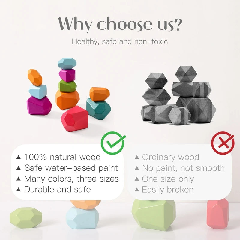 Baby Toy Wooden Building Block Colored Stone Creative Educational Toys Nordic Style Stacking Game Rainbow Stone Wooden Toys
